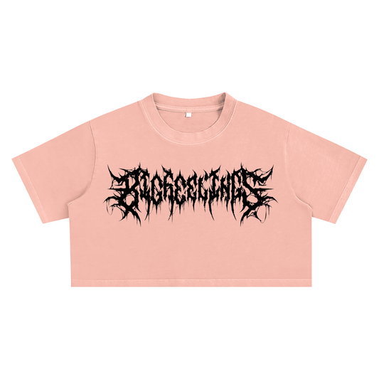 Big Feelings Metal Font Snow Washed Crop Top