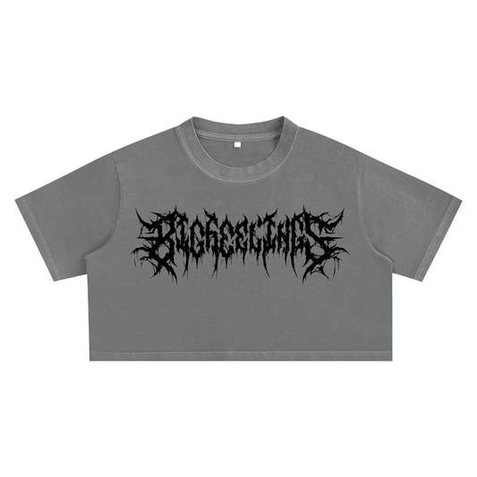 Big Feelings Metal Font Snow Washed Crop Top