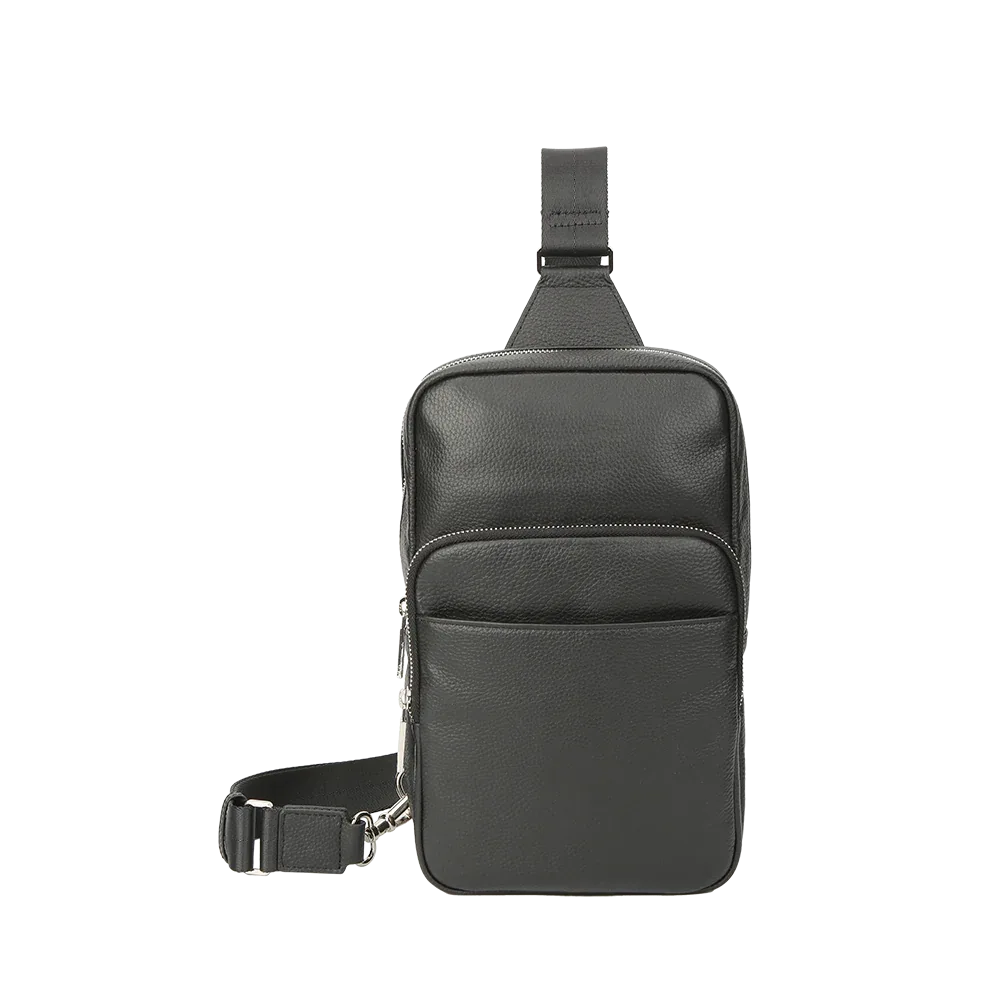 Black Pebbled Full-Grain Leather Sling Bag for Men – Crossbody Travel & Everyday Carry