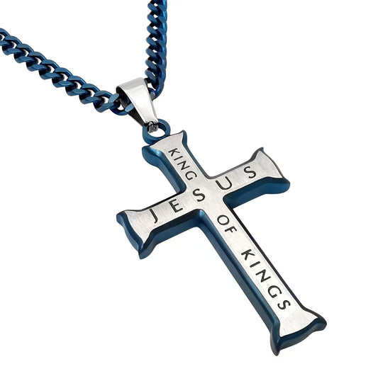 Blue Iron Cross Necklace