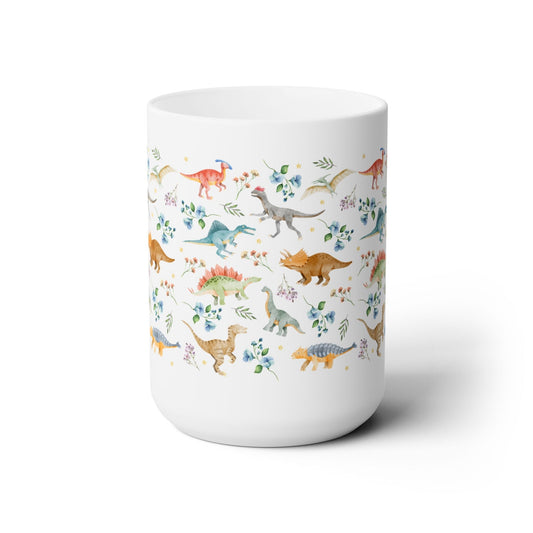 Boho Floral Dinosaur Mug with Stars