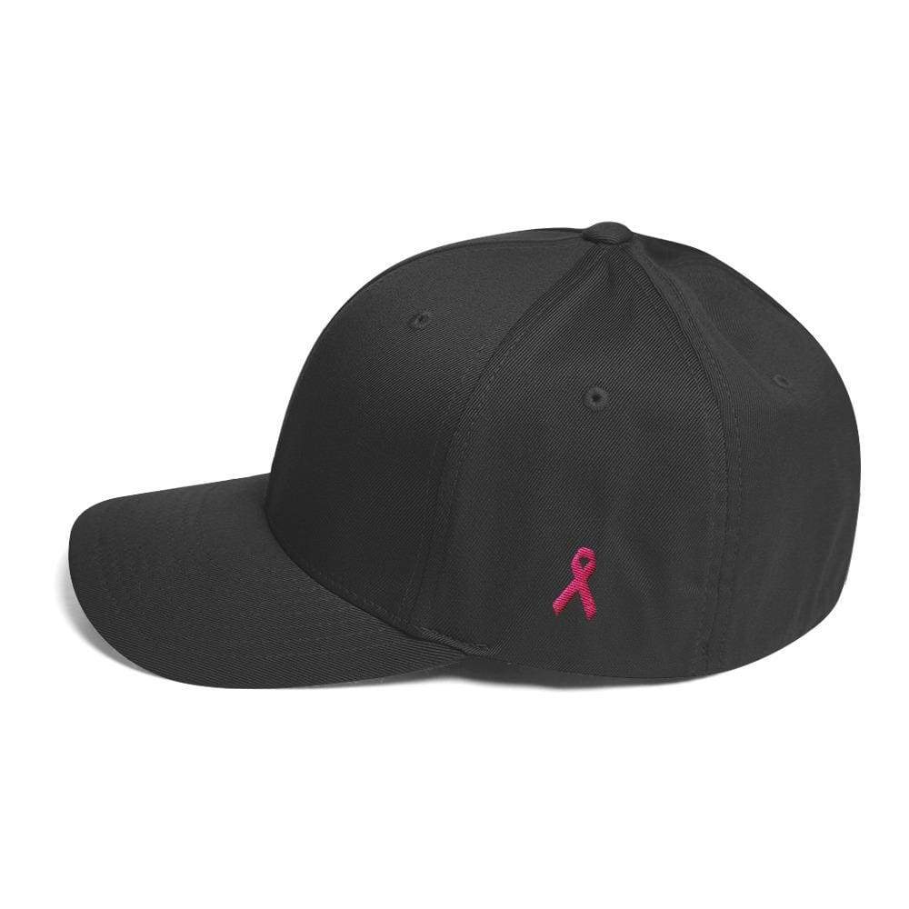 Breast Cancer Awareness Fitted Twill Baseball Hat with Pink Ribbon on the Side