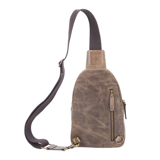 Crazy Horse Leather Sling Bag Small Version – Brown Full-Grain Crossbody for Men