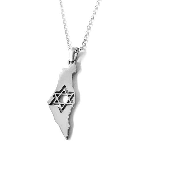 Stainless Steel Israel Map Necklace with Star of D