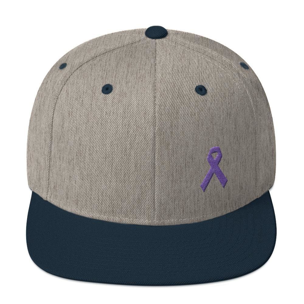 Cancer and Alzheimer's Awareness Flat Brim Snapback Hat with Purple Ribbon