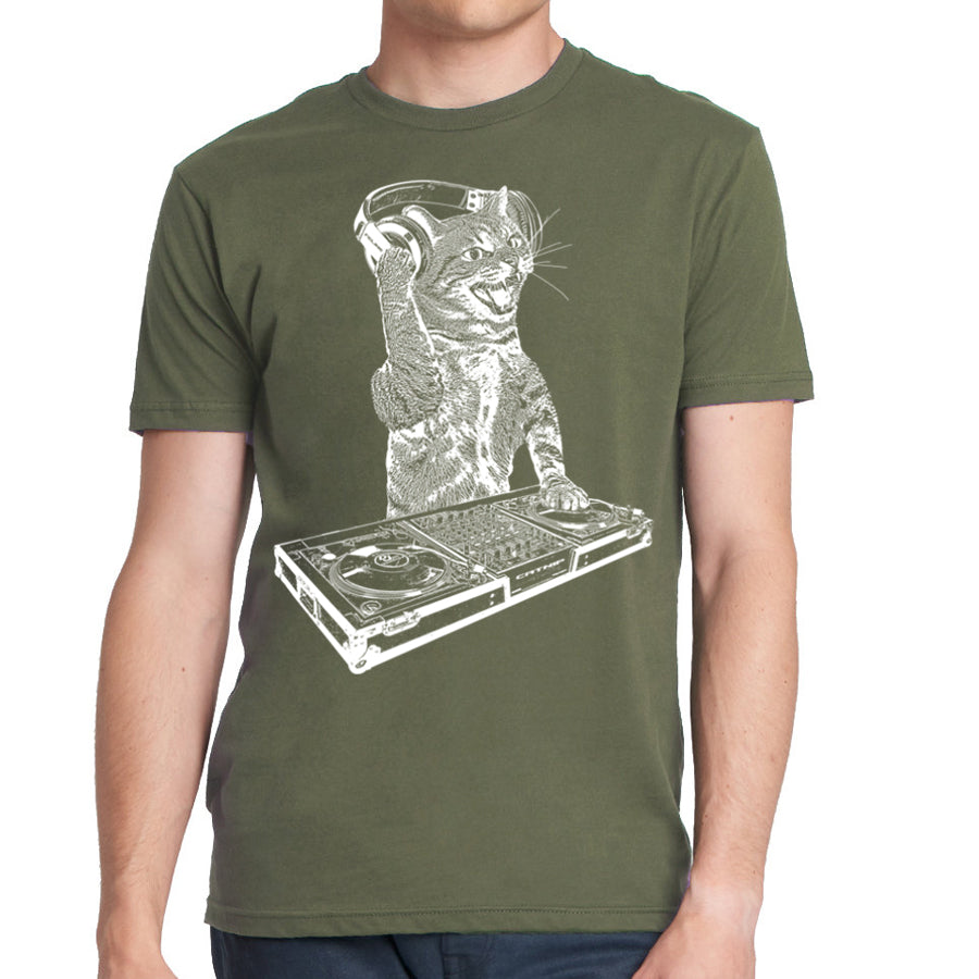 Cat DJ Tshirt, Men's Kitten Disc Jockey Design, Dance Party Animal- Cat Lover Gift Tee