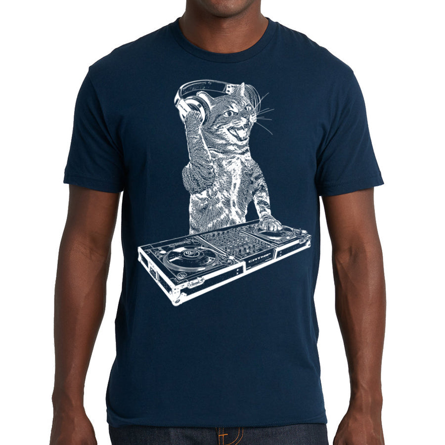 Cat DJ Tshirt, Men's Kitten Disc Jockey Design, Dance Party Animal- Cat Lover Gift Tee
