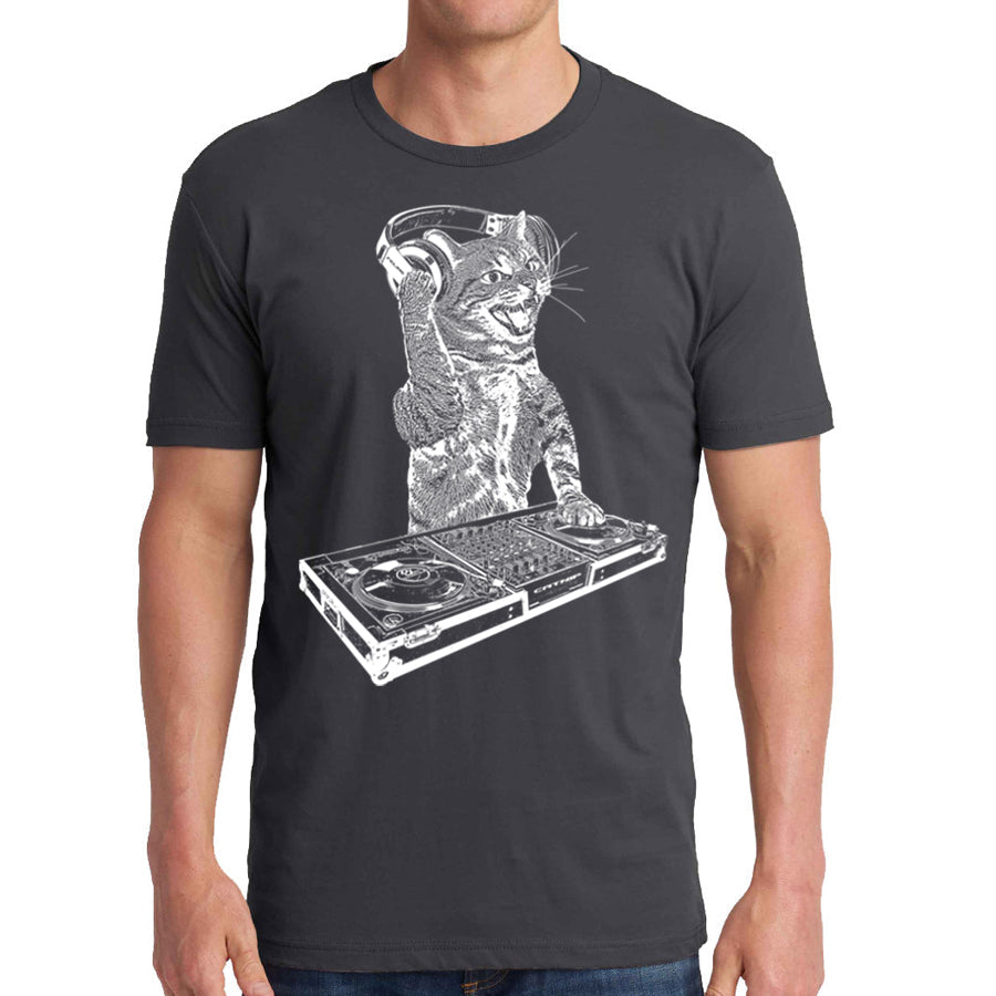 Cat DJ Tshirt, Men's Kitten Disc Jockey Design, Dance Party Animal- Cat Lover Gift Tee