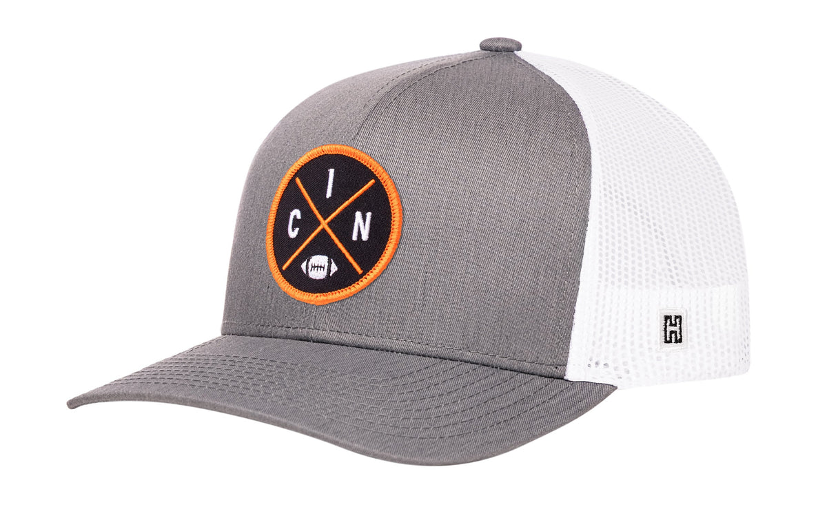 Cincinnati Trucker Hat  |  Black CIN X Football Snapback