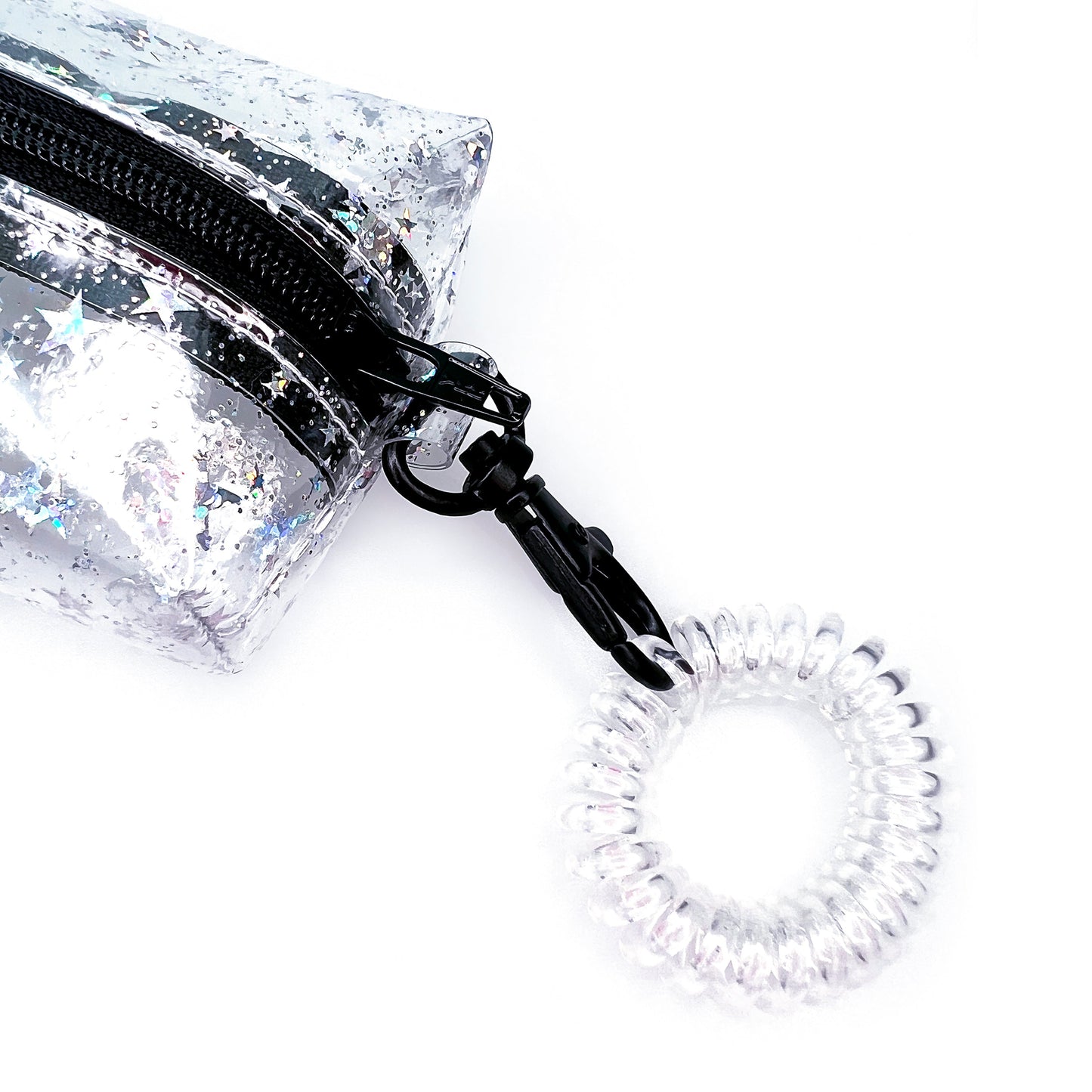Petite Boxy Pouch | clear glitter stars