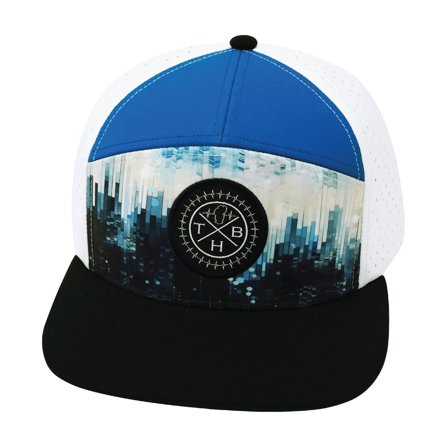 **ADULT** Color Vibes Hat - Flat Bill - City Drip - Black / Blue / White - Laser Mesh