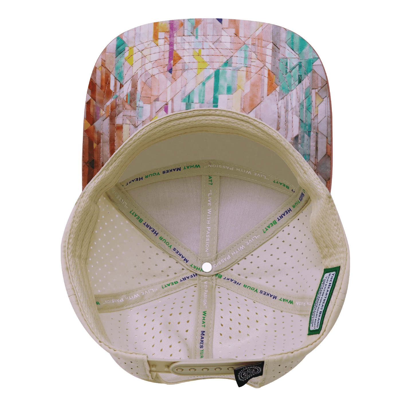 **ADULT** Color Vibes Hat - Flat Bill - Geo Mosaic - Pink Peach / Cream - Laser Mesh