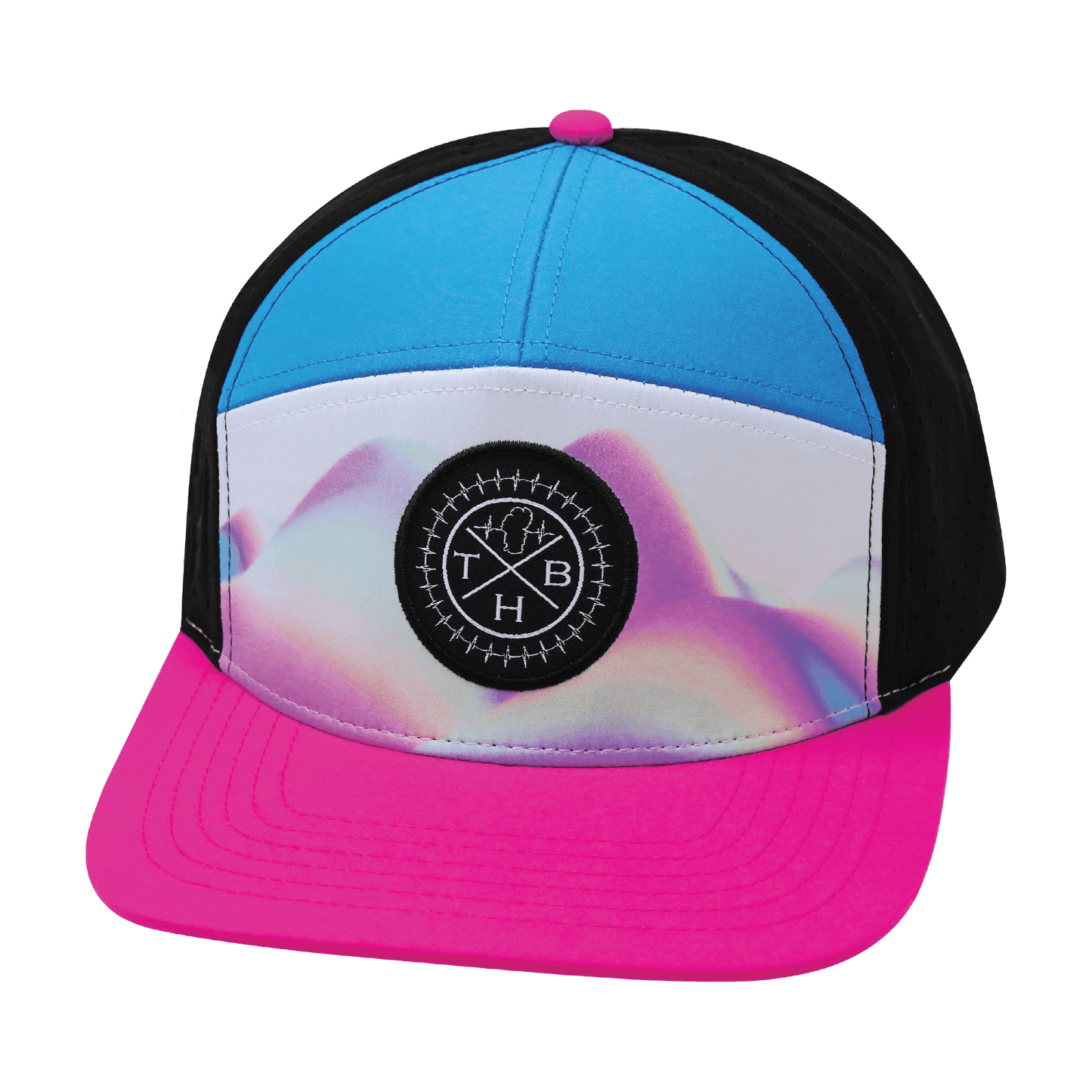 **ADULT** Color Vibes Hat - Flat Bill - Holograph - Neon Pink / Neon Blue / Black - Laser Mesh