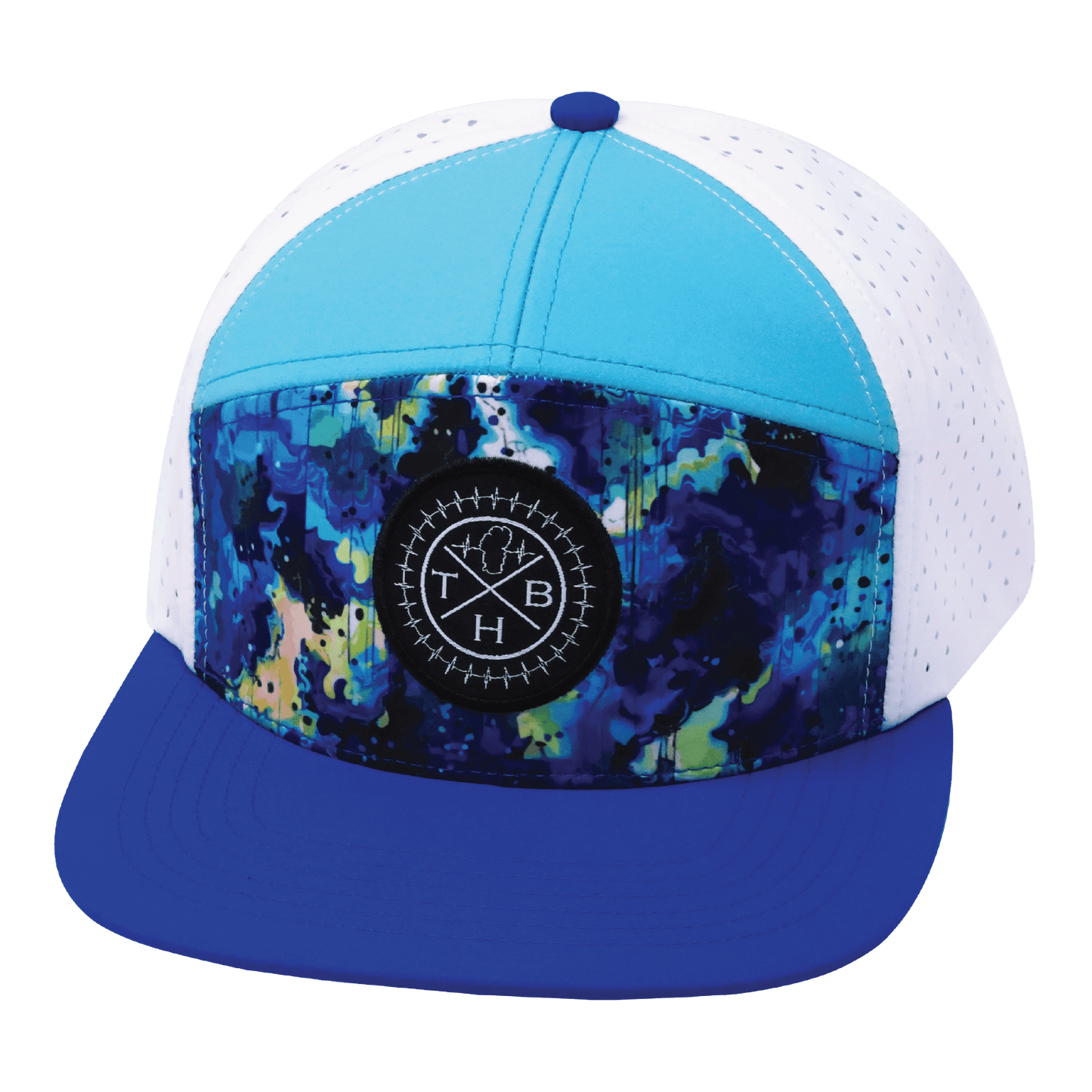 **ADULT** Color Vibes Hat - Flat Bill - Starry Bright - Blue / Neon Green Blue / White - Laser Mesh