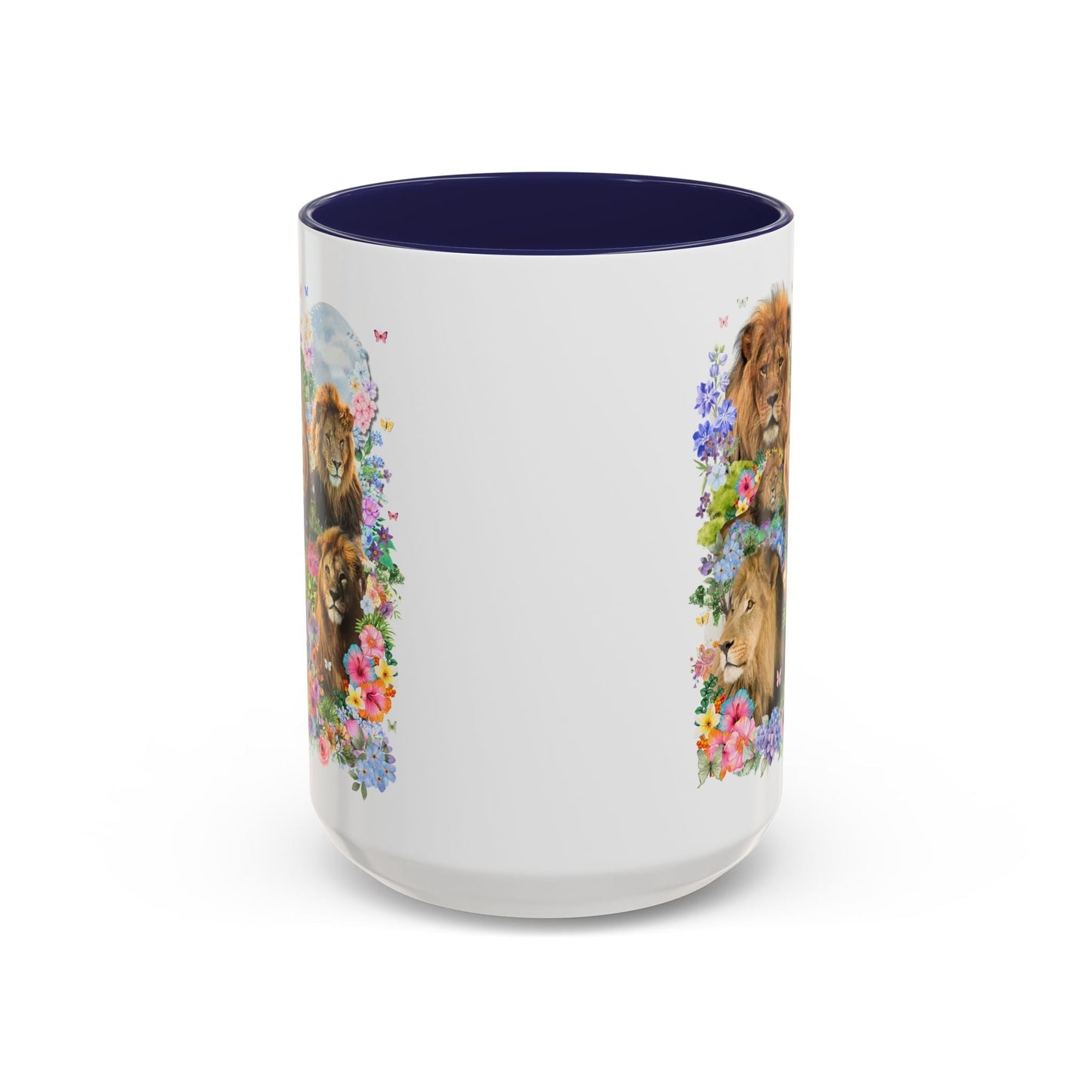 Colorful Big Cat Animal Lover Coffee Mug: Lions in Flowers