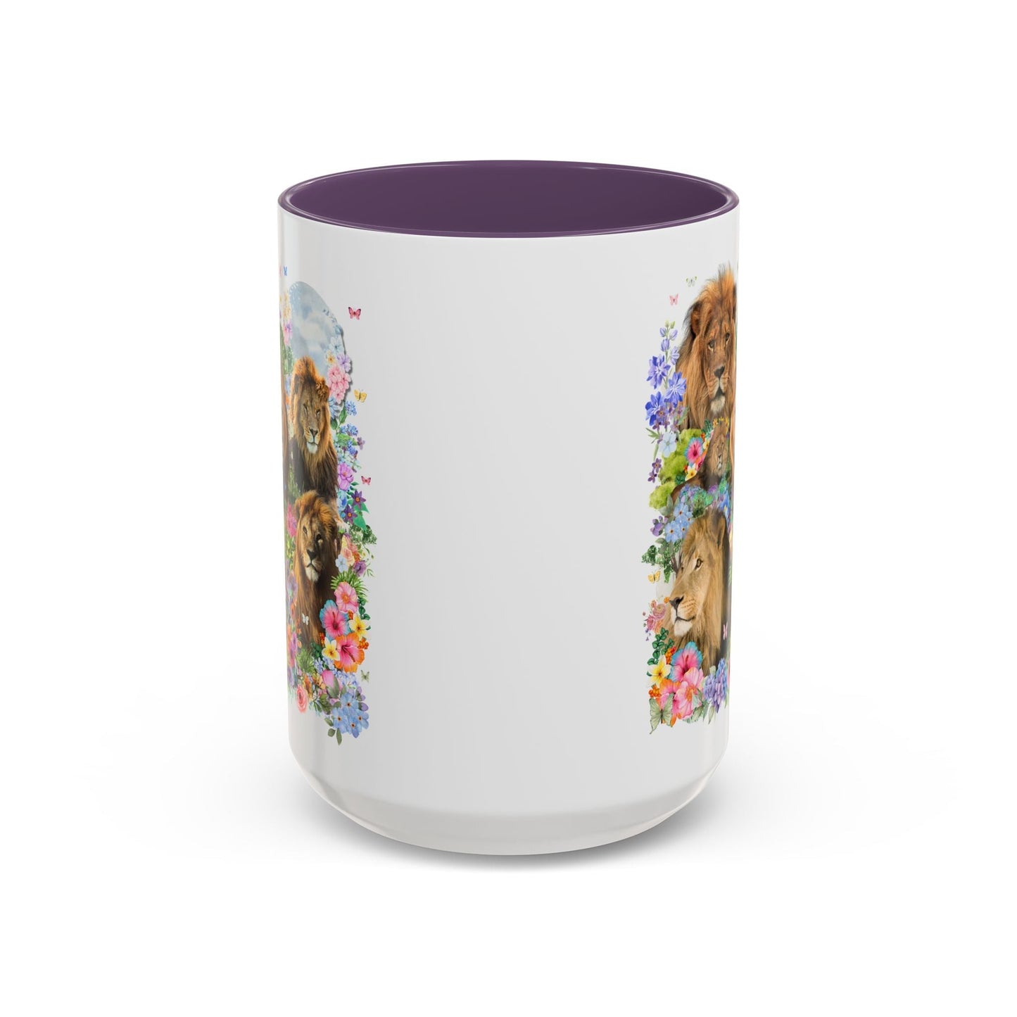 Colorful Big Cat Animal Lover Coffee Mug: Lions in Flowers