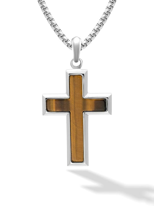 Tiger Eye Cross Pendant Necklace