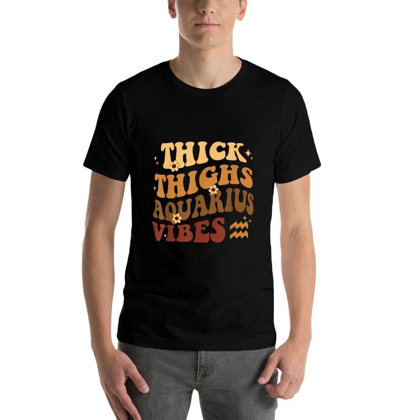 Thick Thighs Aquarius Vibes Retro Zodiac Melanin Black Women  Easy-care T-Shirt