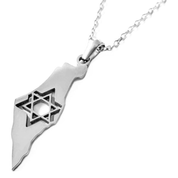 Stainless Steel Israel Map Necklace with Star of D