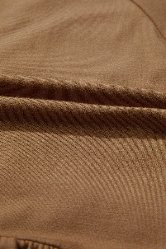Solid Smocked Split V-Neck Buttoned Blouse