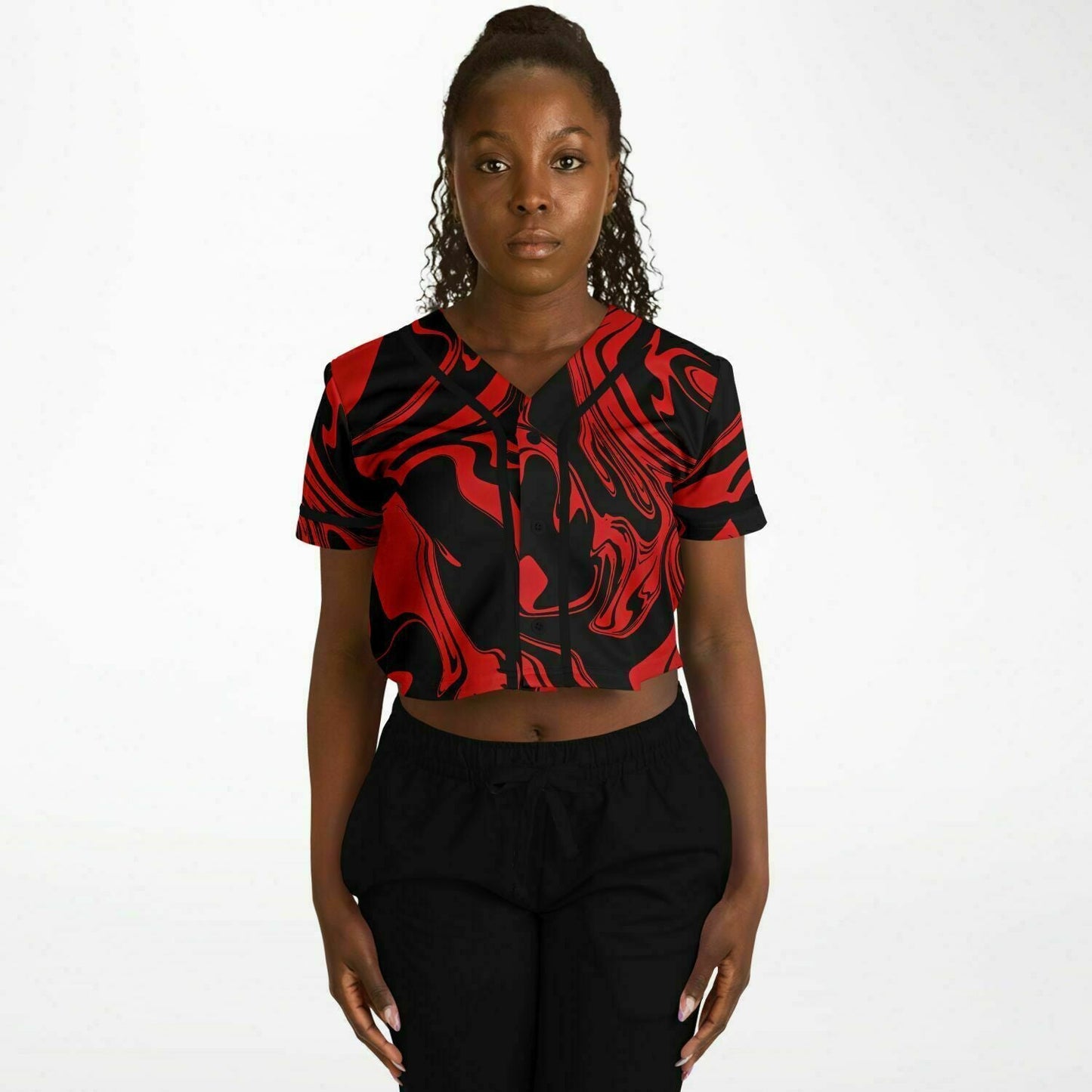 Red and Black Slime Oil Spill Cropped Baseball Jersey