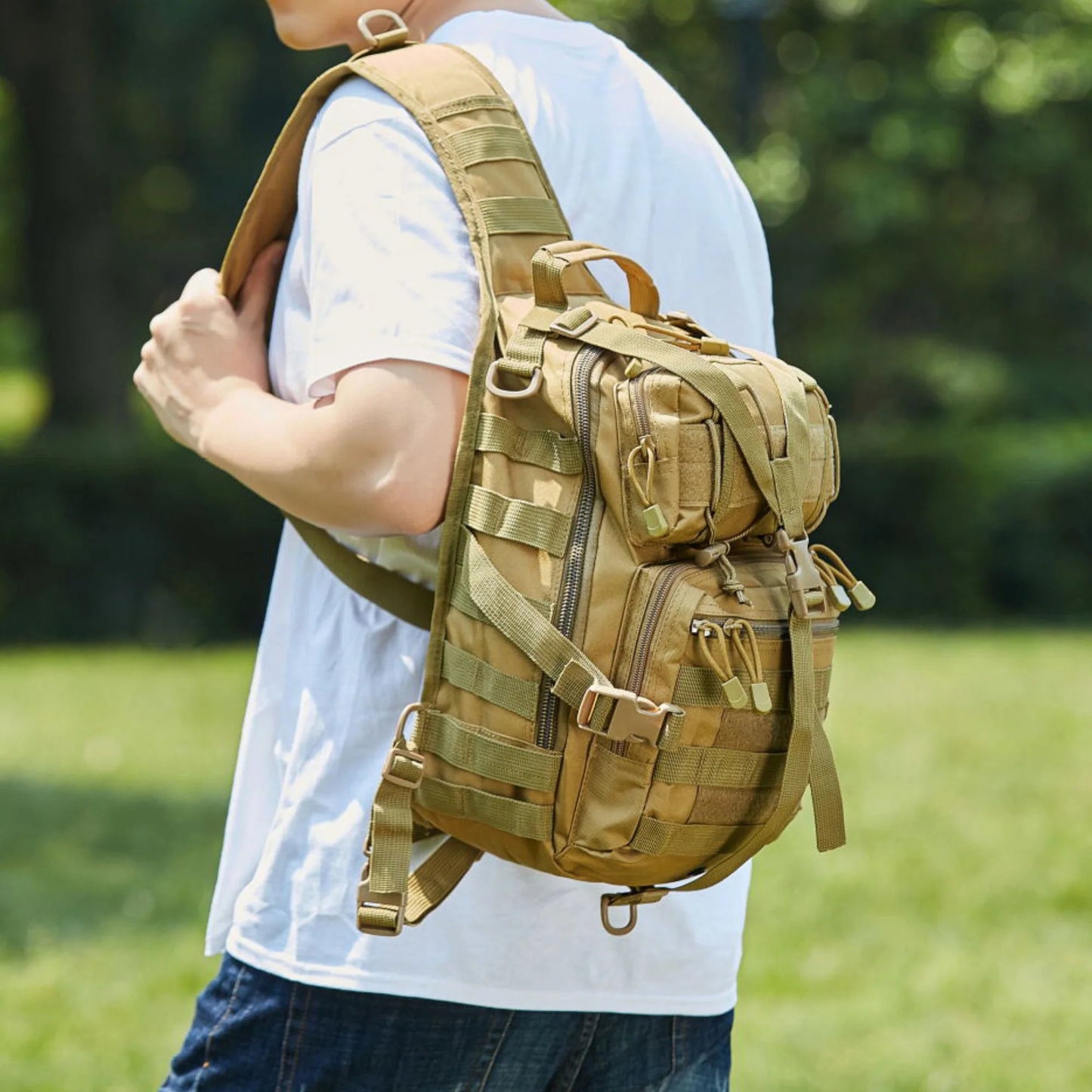 Jupitergear Tactical Military Sling Backpack 15L Shoulder Bag Molle Outdoor Daypack Backpack with Adjustable Strap