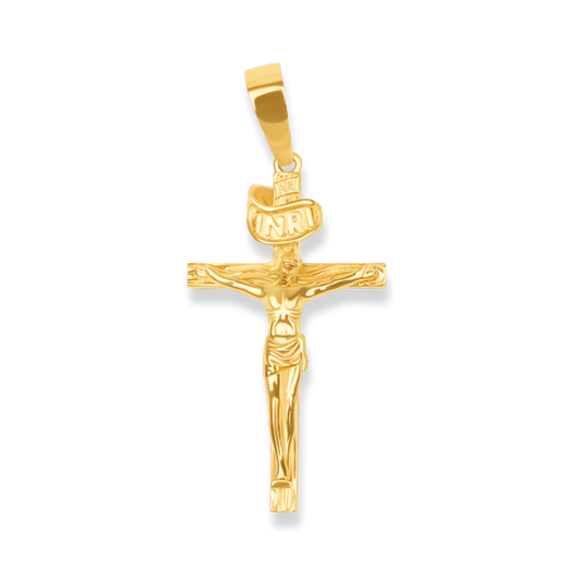 Jesus Crucifix Cross Pendant 925 Sterling Silver in 14K Gold