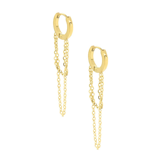 HALSEY GOLD DUO CHAIN HUGGIE EARRINGS