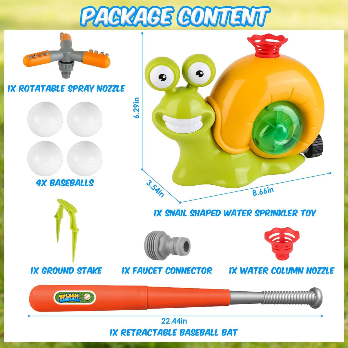 2-in-1 Snail Baseball Sprinkler – Rotating Summer Water Toy