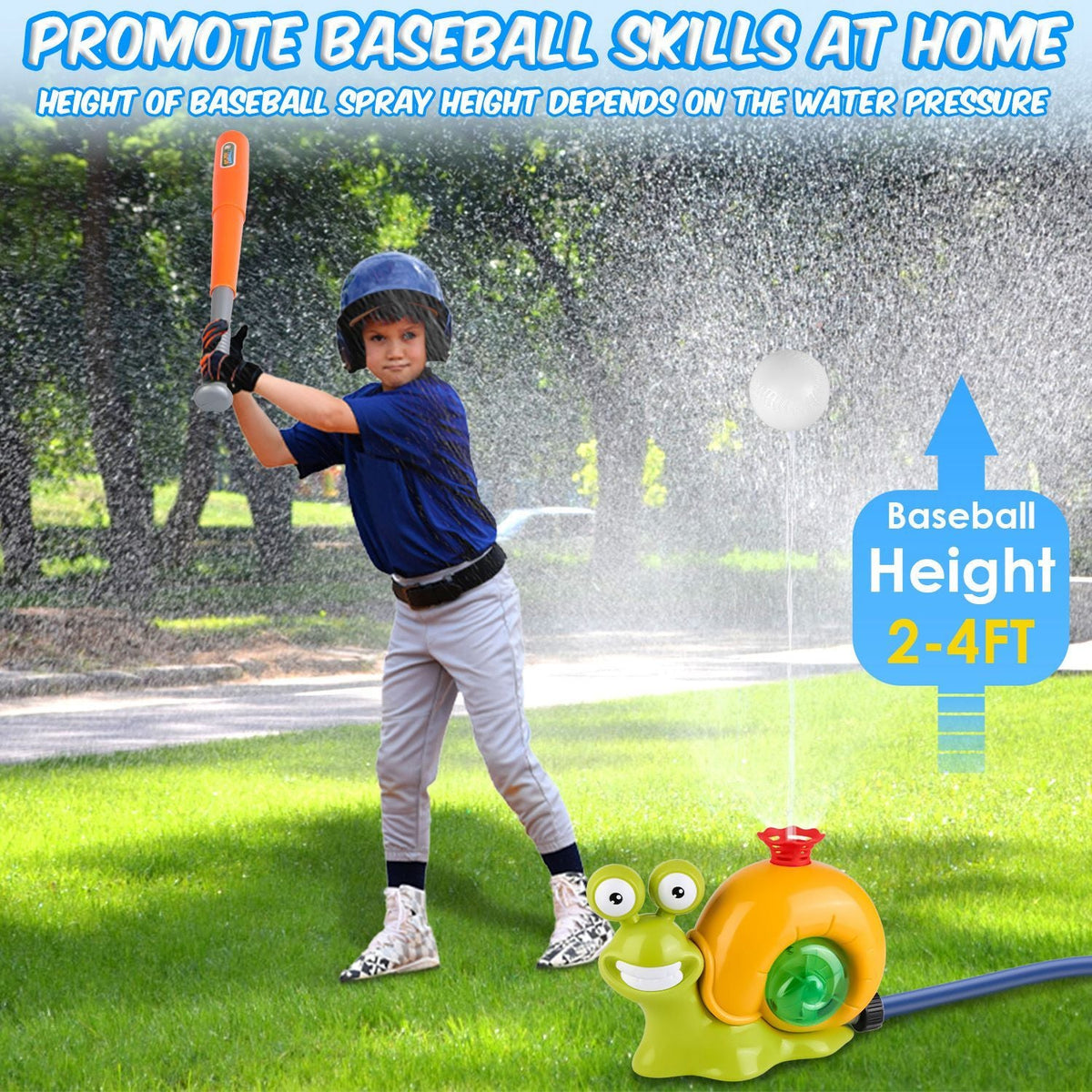 2-in-1 Snail Baseball Sprinkler – Rotating Summer Water Toy