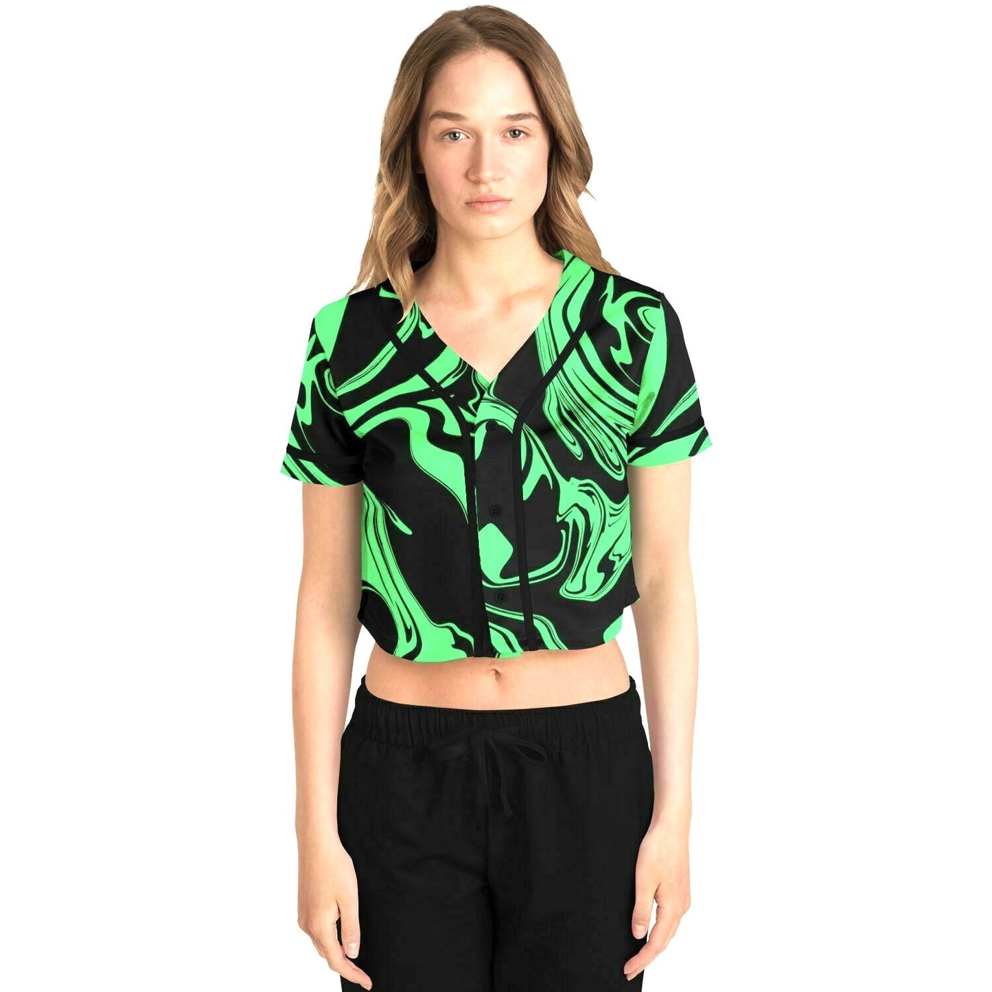 Slime in the Dark Green and Black Oil Spill Cropped Baseball Jersey