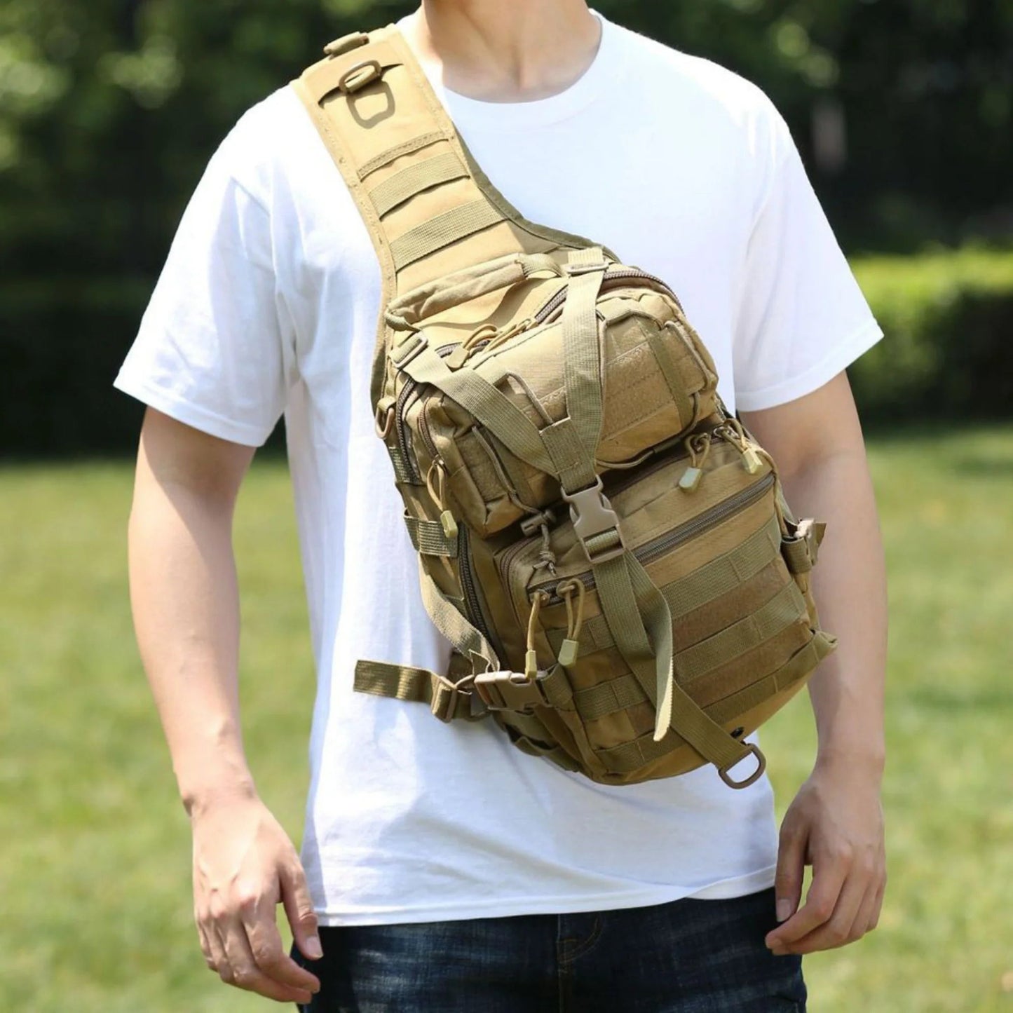 Jupitergear Tactical Military Sling Backpack 15L Shoulder Bag Molle Outdoor Daypack Backpack with Adjustable Strap