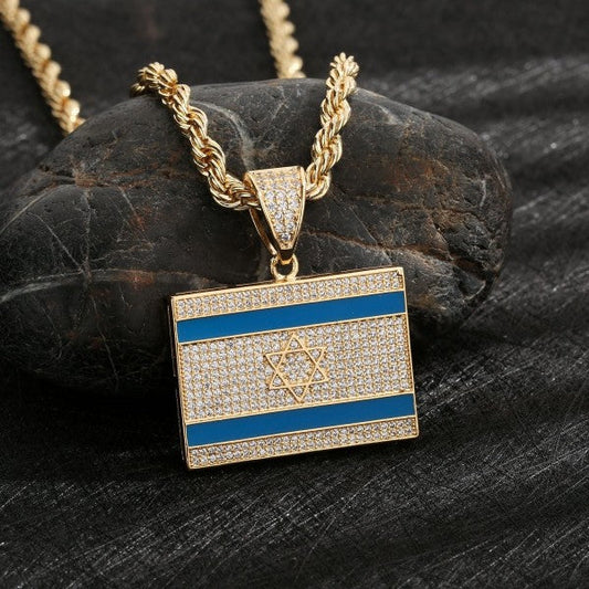 Israel Flag Gold/Crystal Necklace - Limited Editio