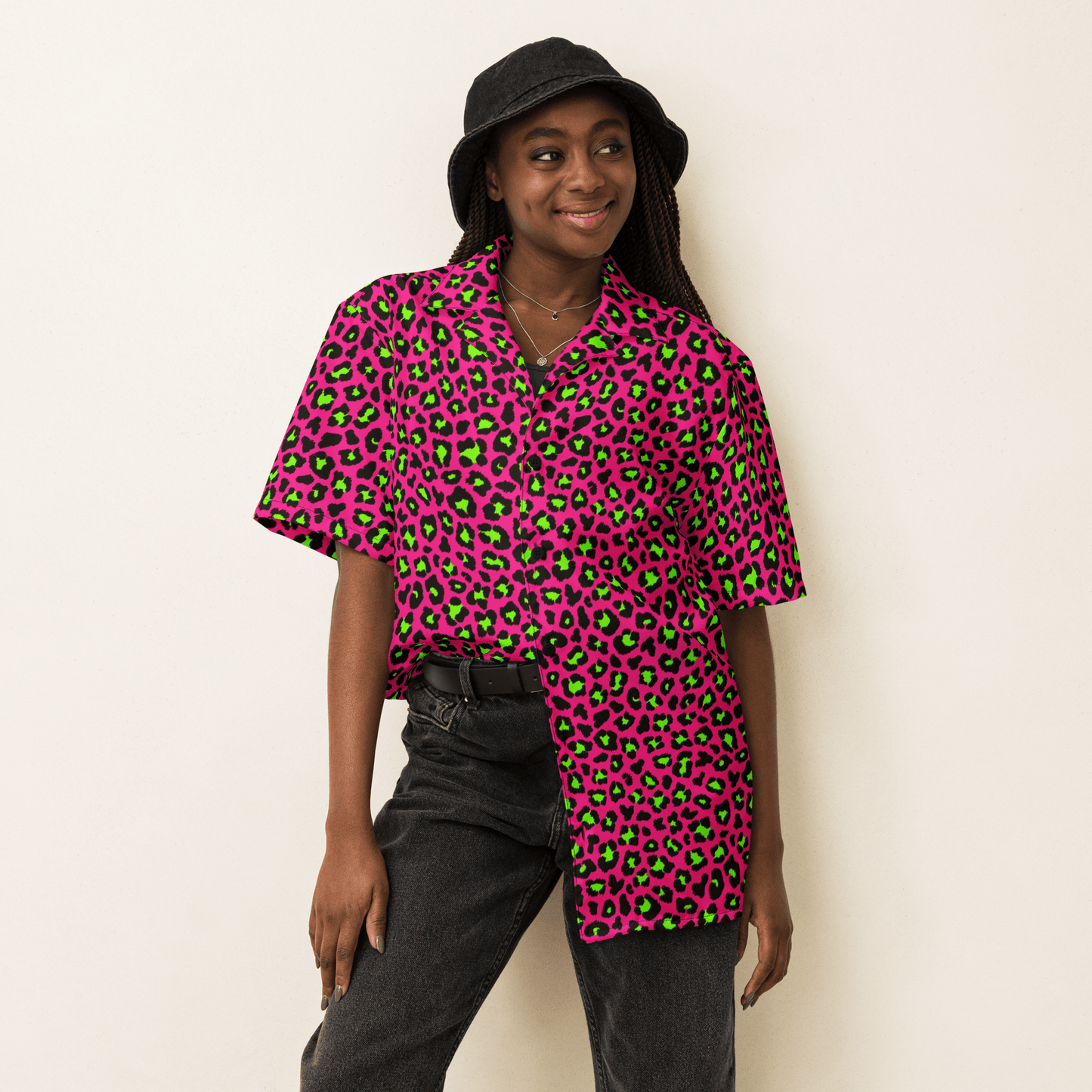 Electric Leopard Print Button-Up Shirt