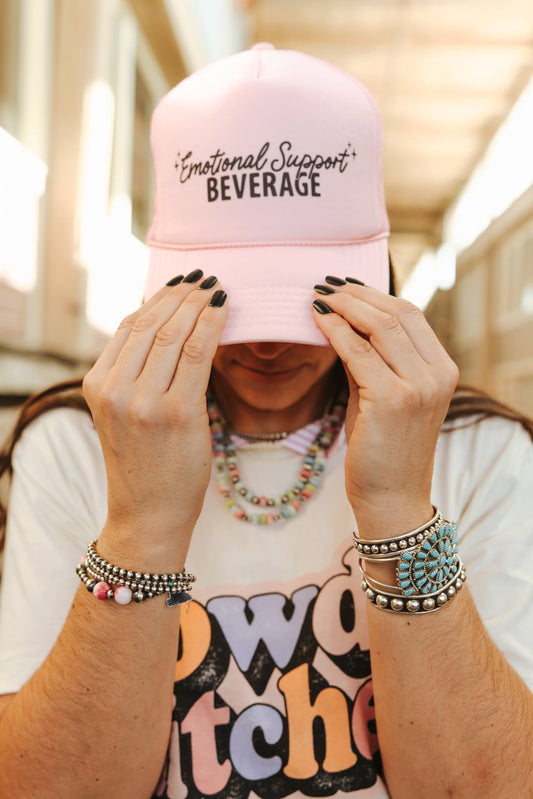 Emotional Support Beverage Pink Trucker Hat