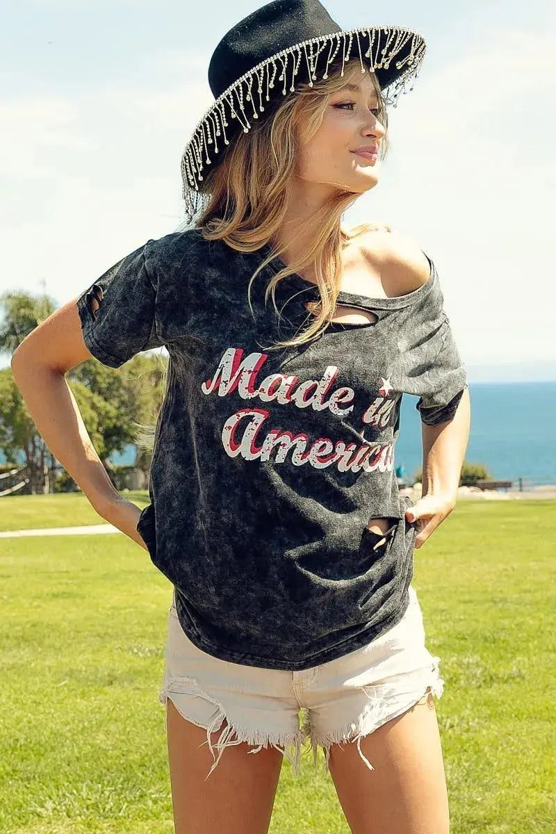 Graphic Tee - Soft Mineral Wash USA Made - America Print