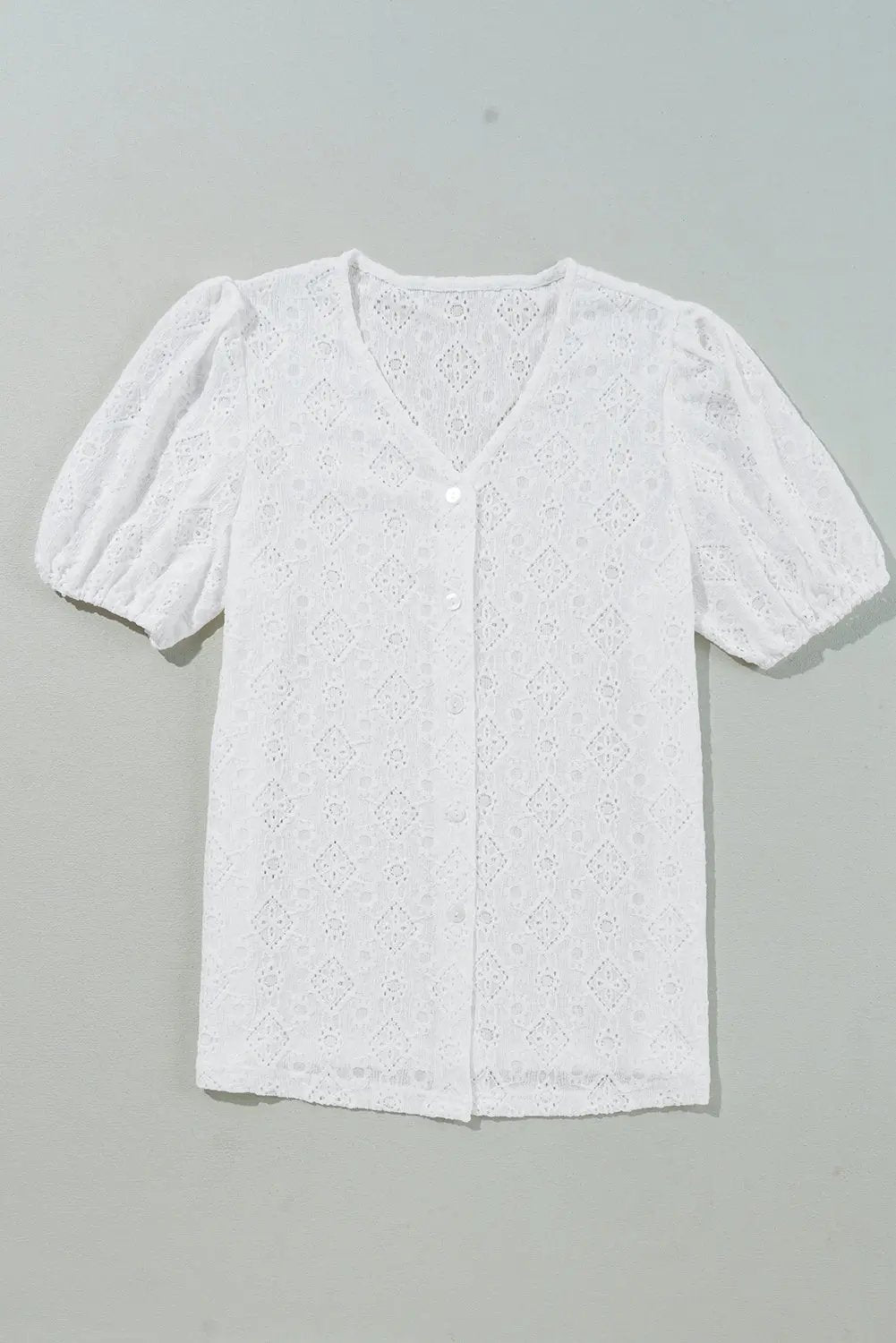 Women's Blouse Blouse - Lace Puff Sleeve Button Up - Bohemian Daily Top