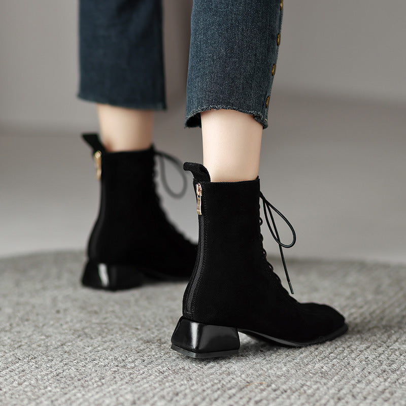 Women’s Square Toe Martin Boots – All-Match Casual Ankle Boots