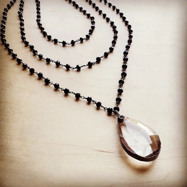 Faceted Glass Triple Strand Necklace w/ Glass