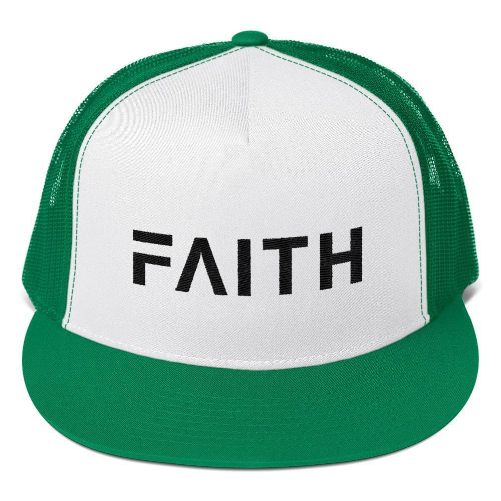 FAITH 5-Panel Christian Snapback Trucker Hat Embroidered in Black Thread