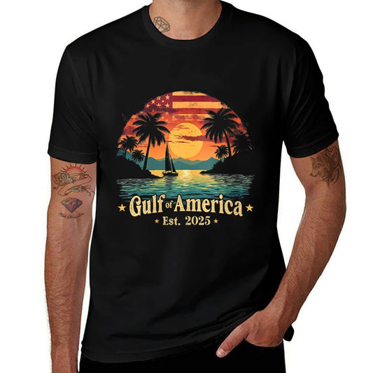 Womens Vintage Gulf Of USA America Funny USA Flag V-Neck High-quality Stitching T-Shirt