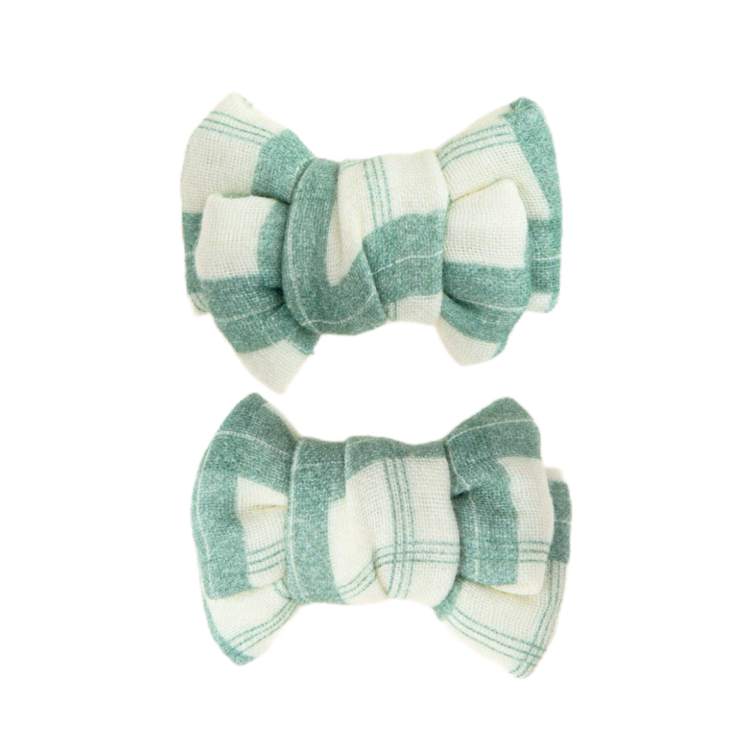 Pigtail Bow Hair Clips Set of 2 | Organic | Fern Plaid
