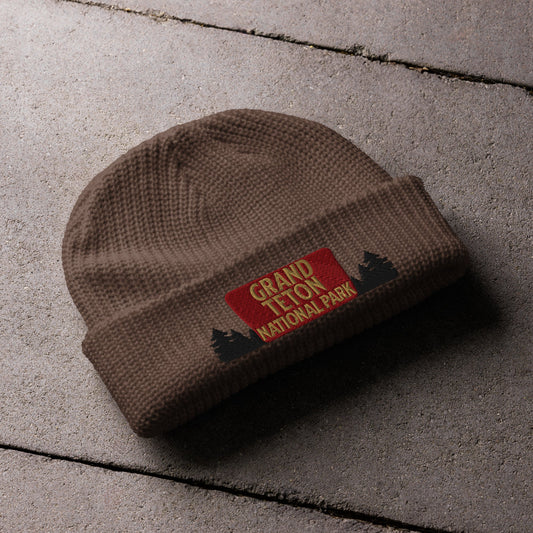 Grand Tetons National Park Embroidered Wharf Style Beanie