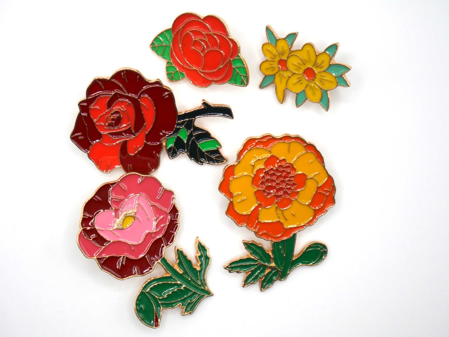 Flower Metal Enamel Pins (Set of 3)