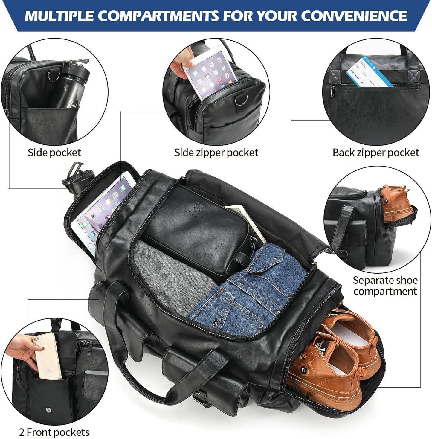 Men’s Leather Duffel Bag – With Toiletry Set