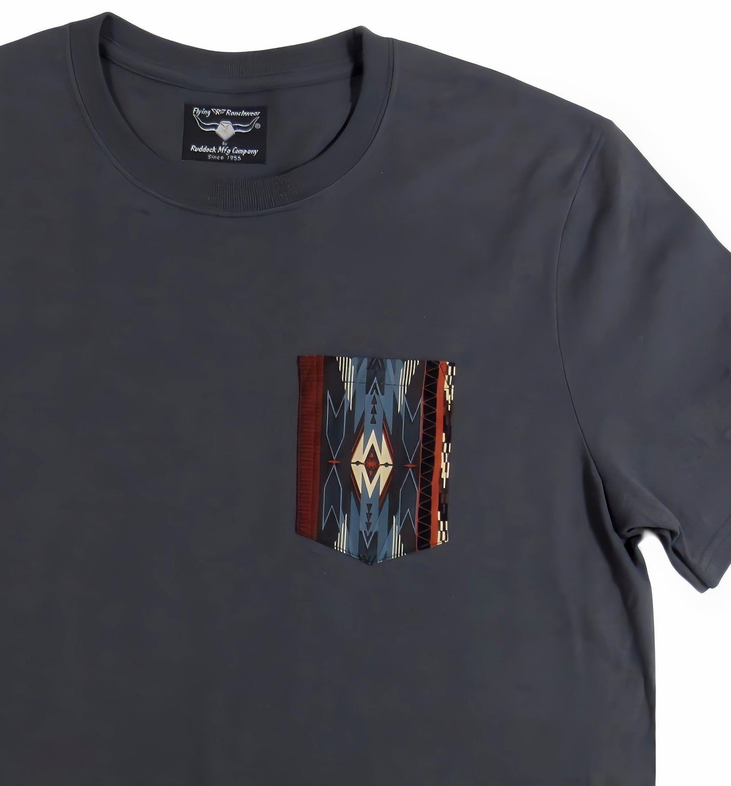 Flying R Ranchwear - Southwest Stripe Print - Gray Pocket T-shirt - Made in USA