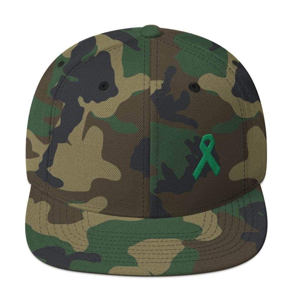 Green Awareness Ribbon Flat Brim Snapback Hat