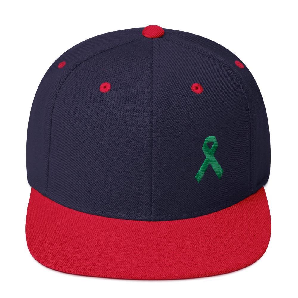 Green Awareness Ribbon Flat Brim Snapback Hat