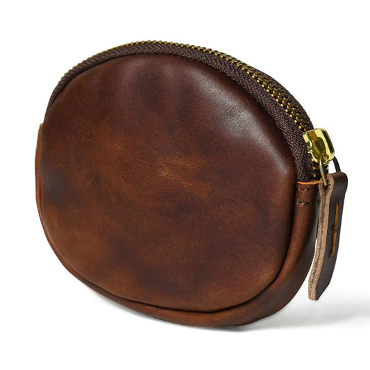 Handmade Leather Coin Purse - Compact & Durable Zipper Pouch