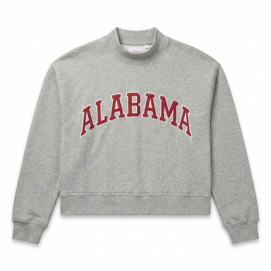 Alabama Varsity Mockneck Embroidered Crewneck Sweatshirt - Heather Grey